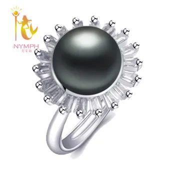 [VÍLA] Black Pearl Krúžok Prírodné Sladkovodné Veľký 10-11 mm Pearl Jewlery Svadobné Značky Strany Žien Dievča J208