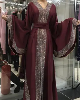 Výbuch Štýl Elegantné Moslimských Abaya Farba Diamond Atmosférických Otvoriť Župan Malajzia Marocký Kaftan Pre Ženy, Dlhý Rukáv Oblečenie