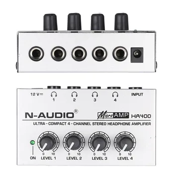 Výkon HA400 Slúchadlový Zosilňovač, 4 Kanály Mini Audio Stereo s Výkonom Adaptér pre Hudbu mixér Nahrávacie štúdio monitorovanie