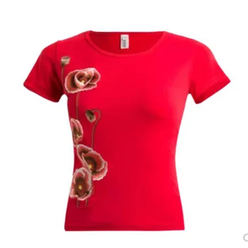 Výšivky Letné T-Shirt Ženy Krátky Rukáv Bežné t shrit Lady O-Krku Bavlnené Tričká Topy Žena 5XL plus veľkosť Oblečenie Značky