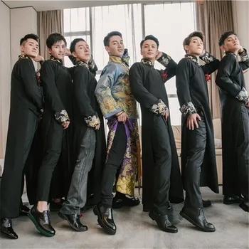 Výšivky Muži Dávnych Šaty, Šaty Orientálna Najlepší Muž Svadobné Cheongsam Vintage Fáze Show Kostýmy Manželstva Hanfu Qipao