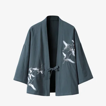 Výšivky Žeriav Kimono Mužov Japonský Cardigan Vintage Haori Ázijské Oblečenie Voľné Samuraj Yukata Bežné vrchné oblečenie Plus Veľkosť 5XL