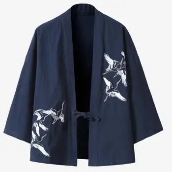Výšivky Žeriav Kimono Mužov Japonský Cardigan Vintage Haori Ázijské Oblečenie Voľné Samuraj Yukata Bežné vrchné oblečenie Plus Veľkosť 5XL