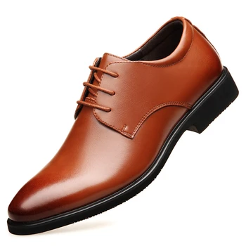 Výška zvýšenie 6typ Mužov Šaty topánky pravej Kože Oxford topánky Hnedé, Čierne Svadobné Business Obuv Muži Výťah Derby Obuvi