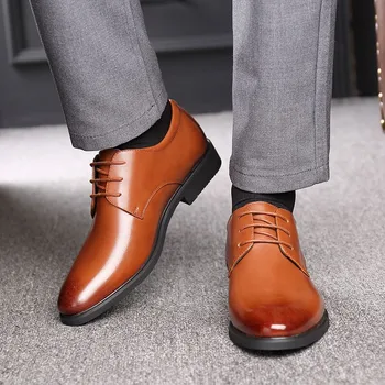Výška zvýšenie 6typ Mužov Šaty topánky pravej Kože Oxford topánky Hnedé, Čierne Svadobné Business Obuv Muži Výťah Derby Obuvi