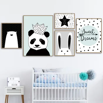 Wall Art Jednoduché, Nordic Štýl Vytlačí Cartoon Panda Plagáty Plátno Na Maľovanie Hviezdy Obrázok Baby Detská Izba Králik Domáce Dekorácie