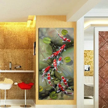 Wall Art Obraz HD Tlač Čínsky štýl Deväť Červená Koi Fish Krajiny olejomaľba na Plátne, Plagát Pre Obývacia Izba Moderný Dekor