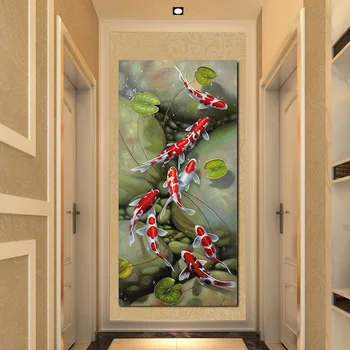 Wall Art Obraz HD Tlač Čínsky štýl Deväť Červená Koi Fish Krajiny olejomaľba na Plátne, Plagát Pre Obývacia Izba Moderný Dekor