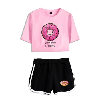 WAMNI 2020 Nové Zoe Laverne Ženy Pupok-Krátke rukávy T-shirt Šortky Dvoch-dielny Módy Tlače Hip Hop, Street Lete Bežné Oblek