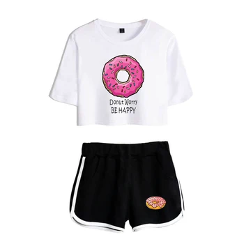 WAMNI 2020 Nové Zoe Laverne Ženy Pupok-Krátke rukávy T-shirt Šortky Dvoch-dielny Módy Tlače Hip Hop, Street Lete Bežné Oblek