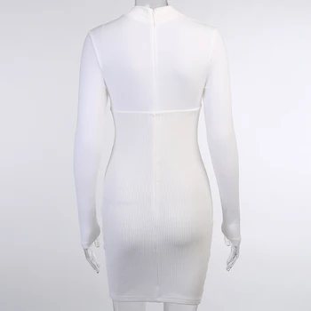 WannaThis Dlhý Rukáv dámske Šaty Patchwork Pruhované Pletených Mini Šaty Jeseň Bežné Elegantné Party Streetwear 2020 Šaty Ženy