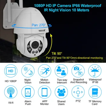 Wanscam IP Kamera 1080P Bezdrôtový WiFi Vonkajšie Motion Detect PTZ Auto Tracking 4X Zoom obojsmerné Audio P2P CCTV Kamery