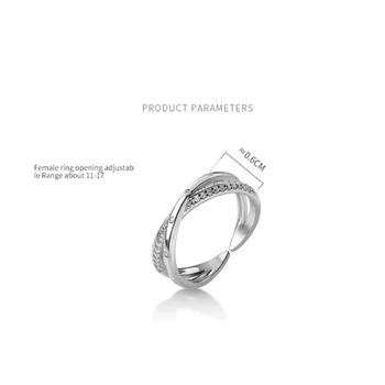 WANTME Nový Príchod Luxusné Geometrické Biely Zirkón Kríž Otvorené Prst Prsteň pre Ženy, Skutočné 925 Sterling Silver Šperky