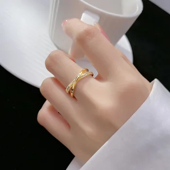 WANTME Nový Príchod Luxusné Geometrické Biely Zirkón Kríž Otvorené Prst Prsteň pre Ženy, Skutočné 925 Sterling Silver Šperky