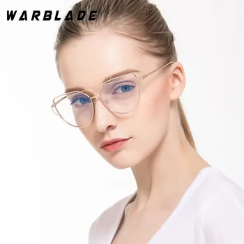 WarBlade Cat Eye slnečné Okuliare Ženy Značky Dizajnér Zrkadlo Ploché Rose Gold Vintage Kovové Odrážajúce Slnečné okuliare Žena Oculos Gafas