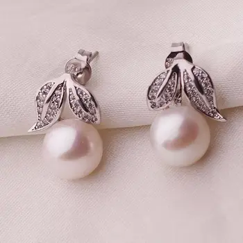 WATTENS 2018 Prírodné Pearl náušnice,925 Sterling Silver leaf stud Náušnice,perla Šperky pre Ženy Strany Svadobný Dar príslušenstvo