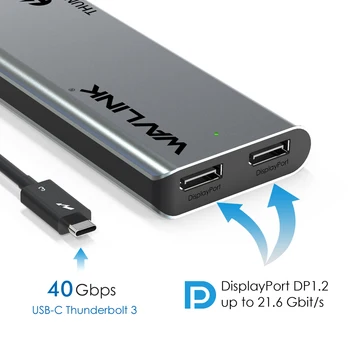 Wavlink Thunderbolt 3 USB C Dokovacej Stanice Dual 4K@60Hz DisplayPort s USB 3.0, Gigabit Ethernet Pre Macbook Pro Notebook