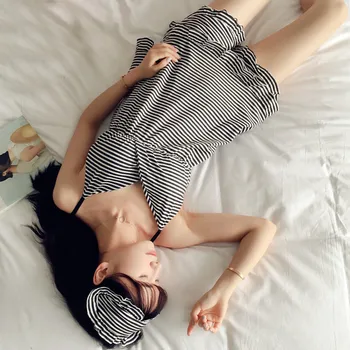 WAVMIT 2018 Ženy, Pyžamá Vyhovovali Sexy Domov Sleepwear Shortless Rukáv prúžok Pyžamá S Hrudníka Pad Dievča Krátke Pyžamo Nohavice