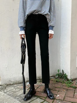 WAVSIYIER džínsové nohavice ženy džínsy žena Streetwear kórejský štýl pevné vysoký pás Džínsové Nohavice 2020 jeseň zima vintage nohavice