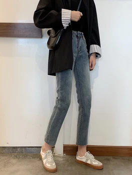 WAVSIYIER džínsové nohavice ženy džínsy žena Streetwear kórejský štýl pevné vysoký pás Džínsové Nohavice 2020 jeseň zima vintage nohavice