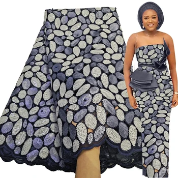 Way Exkluzívne Afriky Čipky Textílie 5 Metrov Kvalitu Výšivky Handcut Nigérijský Župan Šijací Materiál Sequin Čipky Textílie 2021