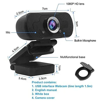 Webová Kamera so vstavaným Mikrofónom USB Auto Focus PC Kamera ochrany Osobných údajov 1080P FHD Kryt pre Office Starostlivosť Spotrebný materiál k Počítačom