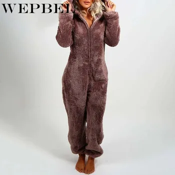 WEPBEL Jeseň v Zime Teplé Roztomilý Medveď Remienky Dámske Domáce oblečenie Celkovo Outwear Sleepwear Žien s Kapucňou Umelú Kožušinu Jumpsuit Pyžamá