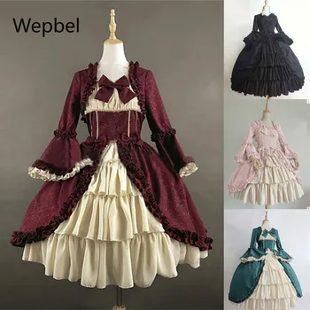 Wepbel Vintage Gotický Súd Šaty Luk Lolita Šaty Stredoveké Námestie Golier Pás Objímanie, Šitie Plus Veľkosť Šaty Prehrabať