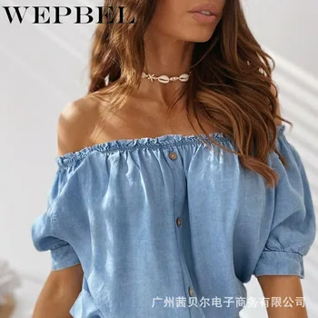 WEPBEL Ženy Sexy Mimo Ramenný Džínsové Šaty Bežné Modrá Vysoký Pás Dlhé Maxi Šaty Plus Veľkosť
