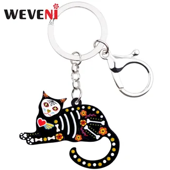 WEVENI Akryl Anime Kvetinový Halloween Cat Kitten kľúčenky Keychains Krúžky Zvierat Šperky Pre Ženy, Dievčatá Držiteľ Charms Darček
