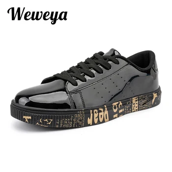 Weweya Nový Patent Kožené Topánky Pre Mužov Zlato Lesklé Graffiti Ležérne Topánky Mužský Pár Vonkajšie Školiteľov Tenisky Muž Veľká Veľkosť 47