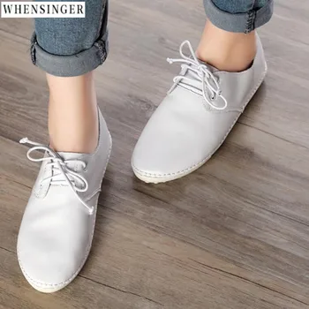 Whensinger - Ženy Ploché Topánky mokasíny pravej Kože Bežné Kravatu Bytov Topánky Pohodlné topánky Hrach Pohodlné Jazdy topánky