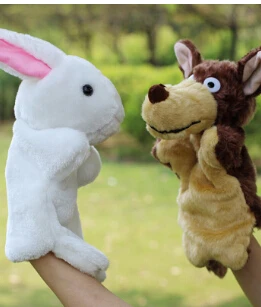 White rabbit a vlk dieťa plyšáka strane bábkové bábika rukavice vývozu