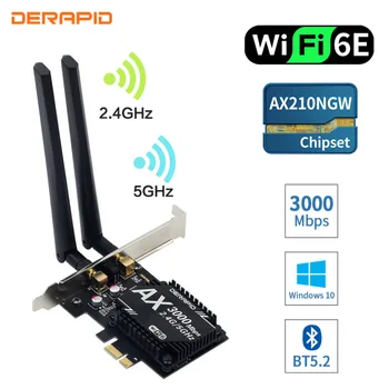 Wi-Fi 6E Intel AX210 2.4 gb / S, Bezdrôtový WiFi6 Kartu Adaptér Bluetooth 5.2 802.11 ax Desktop 2.4 G/5G/6Ghz PCIE Sieťová Karta Windows10
