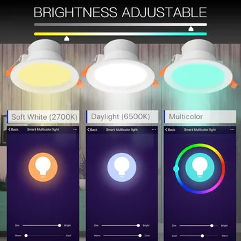 WiFi Smart LED Downlight Stmievanie Kolo Spot Light 7W RGB Farby 2700K-6500K Teplé, Chladné Svetlo Pracovať s Alexa Domovská stránka Google
