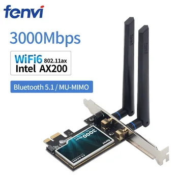 Wifi6 3000Mbps Ploche PCIe WiFi Adaptér Intel AX200 Bluetooth 5.0 802.11 ax Dual Band 2.4 G/5 ghz Bezdrôtové Karty PCI Express