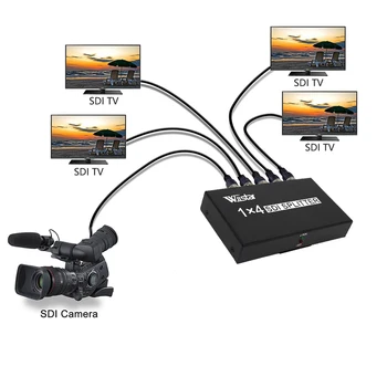 Wiistar SDI Splitter 1x4 Video Converter 1 do 4 z SDI Extender Converter, 1x4 Podpora 3G/HD/SD-SDI 1080P pre Video Monitor