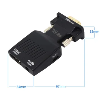 Wiistar Vysokej Kvality Male VGA na Ženy, HDMI Prevodník s 3,5 mm Audio konektor VGA Adaptér HDMI Podpora 1080P pre PC HDTV Monitorom