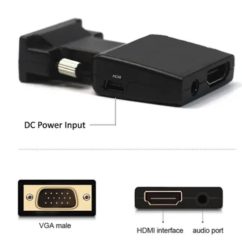 Wiistar Vysokej Kvality Male VGA na Ženy, HDMI Prevodník s 3,5 mm Audio konektor VGA Adaptér HDMI Podpora 1080P pre PC HDTV Monitorom