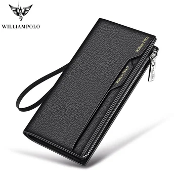 WilliamPolo nový štýl Módy zliatiny mužov originálne kožené peňaženky high capacity karta držiak na kabelku luxusné značky zips kabelky