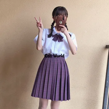 [Wistaria] Dievča Žien Japonský Lete Vysoký Pás Skladaný Koberčeky Sukne Pre JK Školskú Uniformu Študentov Utierky