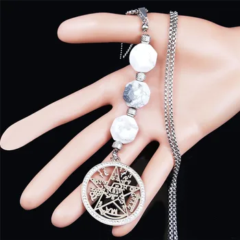 Witchcraft Veštenie Pentagram White Crystal Prírodný Kameň z Nehrdzavejúcej Ocele Dlhé Náhrdelníky Ženy Šperky collares de mujer NXS04
