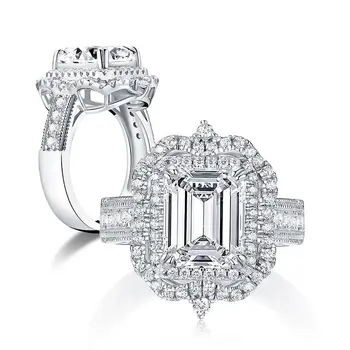 Wong Dážď Luxusné 925 Sterling Silver Emerald Rez Greated Moissanite Diamantov, Drahých Kameňov, Svadobné Zásnubné Prstene Jemné Šperky