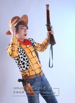 Woody Cosplay kostým set top+vesta+hat+obuvi zahŕňa+opasok+zbraň taška(nie nohavice a zbraň)