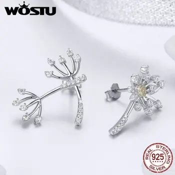WOSTU 2020 Nové 925 Sterling Silver Púpava Lietať Stud Náušnice Pre Ženy Zapojenie Svadobné Elegantných Šperkov Darček DXE506