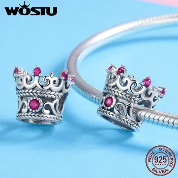 WOSTU 925 Sterling Silver Queen ' s Crown Ružová CZ Korálky Charms fit Originálny Náramok & Náhrdelník Ženy Módne Šperky FIC776