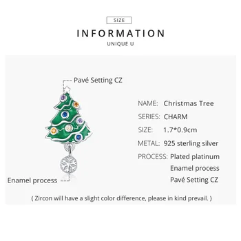 WOSTU 925 Sterling Silver Vianočný Stromček Farebné Korálky CZ Kúzlo Prívesok Fit Originálny Náramok, Náhrdelník Vianočné Šperky CTC374
