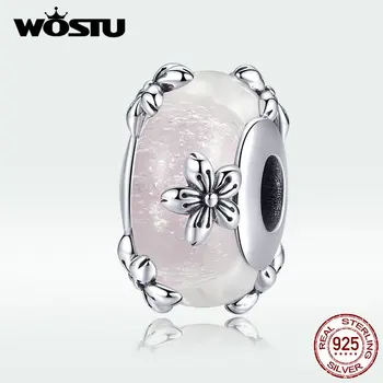 WOSTU Autentické 925 Sterling Silver Trávy Sakura Korálky Fit Originálny Náramok & Visieť Pre Ženy Módne Šperky Darček CQC1302