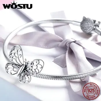 WOSTU Nové Módne 925 Sterling Silver Korálky Motýľ Kúzlo Fit Originálny Náramok Prívesok Pre Ženy, Šperky, Doplnky CTC062