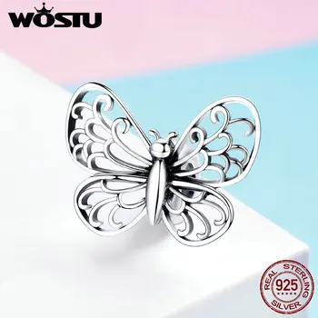WOSTU Nové Módne 925 Sterling Silver Korálky Motýľ Kúzlo Fit Originálny Náramok Prívesok Pre Ženy, Šperky, Doplnky CTC062